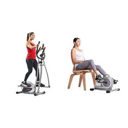 Sunny Health & Fitness Legacy Stepping Elliptical Machine, Ultra- Quiet Magnetic Belt Drive + Magnetic Under Desk Mini Exercise Cycle Bike, Dual Function Pedal Exerciser