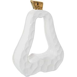 DRW Figura di Una Pera in Ceramica in Bianco e Oro 16x6x22 cm, Multi, estandar