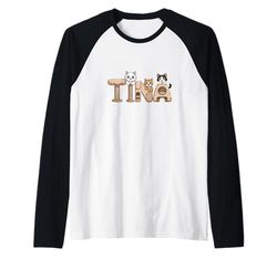 Tina Cat Trees - Personalized Cute Name Word Art Raglan Baseball Tee