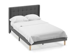 HOGAR24 ES - Gewatteerd bedframe met hoofdeinde, gevoerde bodem voor matras, lattenbodem van hout, eenvoudige montage, lichtgrijs, afmetingen 90 x 190 cm.