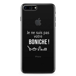 Zokko Beschermhoes voor iPhone 7 Plus Plus met opschrift "Je Suis pas Votre boniche, maat iPhone 7 Plus Plus, zacht, transparant, witte inkt.