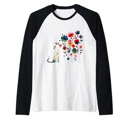 Minimalista Carino Gatto bianco Proprietario Feline Art Kitten Lover Maglia con Maniche Raglan