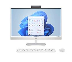 HP All-in-One 27-cr0001sl, AMD Ryzen 5 7520U, 8GB RAM LPDDR5, 512 GB SSD NVMe, wbudowany AMD Radeon, 27-calowy wyświetlacz FHD IPS, Wi-Fi, wbudowany dźwięk 2 W, Windows 11, nie dotykowy, biały