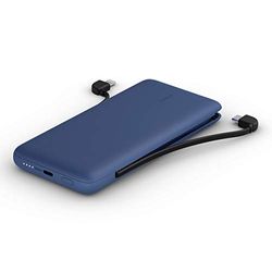 Belkin BOOSTCHARGE Plus 10K Portable Charger Power Bank (10,000 mAh with Integrated Lightning (MFI) and Integrated USB-C Cables and Additional USB-C Charging Port) - Blue