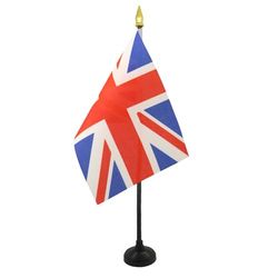 AZ FLAG - Mini Drapeau Royaume-Uni De Table - 15x10 cm - Drapeau Anglais De Bureau 100% Polyester Avec Hampe Pointe Dorée 25cm