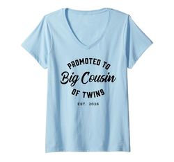 Womens Promoted to Big Cousin of Twins 2026 Twins Baby Reveal V-Neck T-Shirt