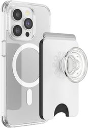 PopSockets: PopWallet + para MagSafe - Anillo Adaptador para MagSafe Incluido - Tarjetero con Top Intercambiable Integrado para Smartphones y Carcasas - White Clear
