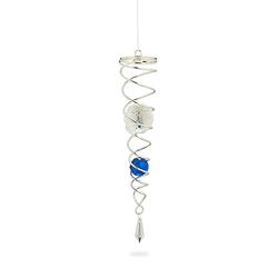 Relaxdays Campanella a Vento con Palline di Vetro, Sonagli in Metallo da Appendere per Interni e Esterni, Blu Argentato, 46 x 5 cm