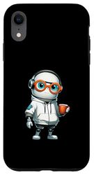 Simpatico robot con tazza di caffè e occhiali Custodia per iPhone XR