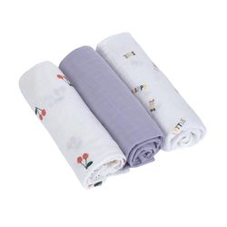 Lässig Coperta Puck per neonati Panno di garza Set di 3 pezzi in cotone 85 x 85 cm/Swaddle & Burp Blanket L GOTS Happy Fruits Cherry