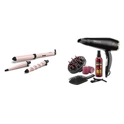 BaByliss Curl & Wave Trio Styler, Multi-Styler, Hair Waver, Beachy Waves & TRESemme Keratin Smooth 2200W Volume Shine Hair Dryer Gift Set, Diffuser Dryer, Paddle Brush, Hair Rollers
