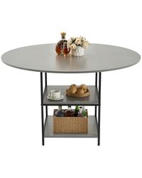 VEVOR Round Dining Table, 47 inch Wood Table for 2-4 Person, Modern Circle Dinner Furniture, Leisure Tables with Storage Shelf and Metal Legs, for Home Kitchen Living Room, Grey (Only Table)