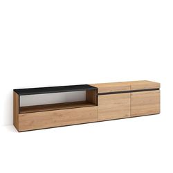 Skraut Home | TV-Meubel, Lowboard | Woonkamer, Eetkamer | 200x45x35cm | Voor tv's tot 80" | TV-Tafel | Moderne stijl | Eiken/Zwart
