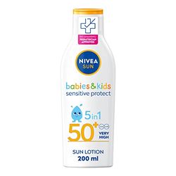 NIVEA SUN Kids Protect & Sensitive Sun Lotion (200ml) Sunscreen with SPF 50+, Kids Suncream for Sensitive Skin