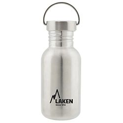 Laken Basic roestvrijstalen fles, drinkfles met brede opening met roestvrijstalen schroefsluiting, BPA-vrij, 0,5 l, zilver