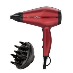 Solac - Sèche-cheveux professionnel 2400W Ion-Compact | 6 réglages température/vitesse | Technologie ionique | Air froid | Compact | Concentrateur + Diffuseur | Rouge
