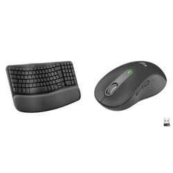 Logitech Wave Keys Tastiera Wireless Ergonomica con Supporto per i Polsi Imbottito & Signature M650 L Mouse wireless - Per mani grandi, Durata Batteria 2 anni, Clic Silenziosi