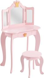 LUNSY Coiffeuse Princesse 2 en 1 pour Enfants - Coiffeuse avec Miroir, Tabouret, Miroir Pliable à Trois Niveaux et tiroir - Coiffeuse en Bois pour Jouer aux Tout-Petits