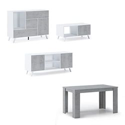 Skraut Home Modello Wind CO Set di mobili, melamina, Bianco, Grigio, 120x40x86, 92x50x45, 137x40x57, 138x80x75