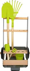 small foot- Set Trolley para jardín, en Madera de Haya y Metal Punta, Maceta y Pala y rastrillo de Mano Juguetes, Color Gris, Verde, Beige (11663)