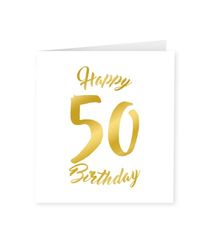 PD-Party 7028010 Wenskaart voor Vieringen en Verjaardagen | Originele Kaarten - 50 Jaren, Goud/Wit, 15cm Lengte x 15cm Breedte x 0.5cm Hoogte