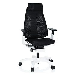 hjh OFFICE 652600 Silla de Oficina GENIDIA Pro White Tejido de Malla Negro, Silla ejecutiva ergonómica, reposabrazos y reposacabezas Ajustables