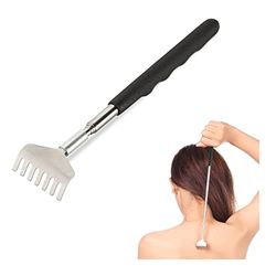 Relaxdays ruggenkrabber, uitschuifbaar, 20 tot 56 cm lang, zacht handvat, van rvs, telescopisch, voor rugmassage, zilver