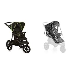 Hauck Poussette 3 Roues Runner, Grandes Roues Pneumatiques Tout-Terrain, Jusqu'à 25 kg, Noir Néon Jaune & Habillage Pluie Universel pour Poussette Shopper Buggy 3 et 4 Roues Imperméable – Transparent