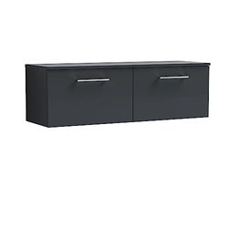 nuie ARN1422W2 Arno Wall Hung 2 Drawer Vanity Unit & Worktop, 1200mm, Soft Black