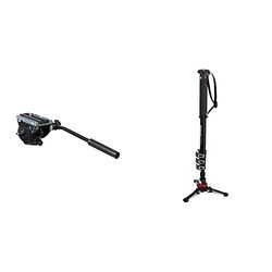 Manfrotto MVH500AH - Rótula para trípode negro y rojo + Manfrotto MVMXPROA4 - Monopié vídeo XPRO+, 4 secciones con base fluida, aluminio