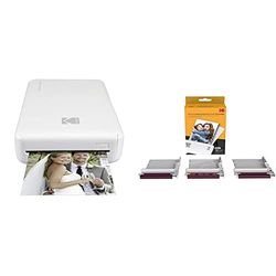 Kodak Mini 2 HD Wireless Mobile Instant Photo Printer with 4Pass Patented Printing Technology, White & New Ink Ribbon Paper,30 Photo Cartridge Papier Photo pour Imprimante Photo