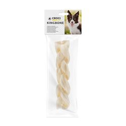 Croci King Bone - Treccia osso per cani, Snack premio masticativo per cani in pelle bovina naturale, dental stick per la pulizia dei denti, 15 cm - 50 g