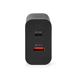 Nedis thuislader met 1 USB-C PD en 1 USB-A Quick Charge 3.0 poort - Smart IC - 65W / zwart