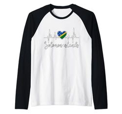 Isole Salomone Heartbeat ECG Radici della bandiera delle isole Salomone Maglia con Maniche Raglan