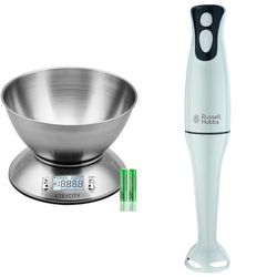 Etekcity Electronic Kitchen Scales with Stainless Steel Mixing Bowl, Timer and Temperature Sensor & Russell Hobbs Food Collection Electric Hand Blender, 2 Speeds and Pulse Technology