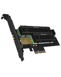 ICY BOX IB-PCI215M2-HSL PCI Express x4 adapter kaart voor 1x M.2 PCIe (NVMe) SSD M-Key & 1x M.2 SATA III (6 Gbit/s) SSD B-Key, (2242, 2260, 2280, 22110), inclusief koeler, High + Low Profile, zwart