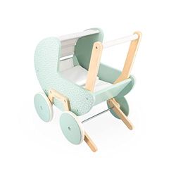 Janod - Zen FSC Wood Pram - Pretend Play Toy - Doll Pram - Includes a Pillow and Blanket - 18 Months +, J05900