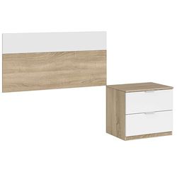 Habitdesign 017434F Cabeceira de cama e mesa de cabeceira, acabamento em cor carvalho canadiano e branco Artik