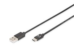 DIGITUS Câble de Connexion USB 2.0 – 1,8 m – Câble de Connexion USB Type A vers USB Type-C – Haute Vitesse 480 Mbit/s – Noir