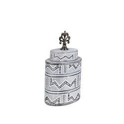 Romimex Bote Blanco Dorado Metal Cerámica 16 x 25 x 11 cm con Tapa