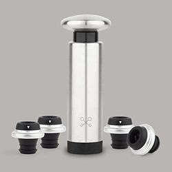 LES PETITS CHAMPS Pompe Sous Vide Manuelle, Conservation du Vin jusqu'à 7 jours, Corps en Acier Inoxydable, Accessoires 4 Bouchons à Vin