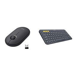 Logitech Pebble Wireless Mouse, Bluetooth or 2.4 GHz with USB Mini-Receiver, Graphite/Black with K380 Wireless Multi-Device Keyboard for Windows Bundle