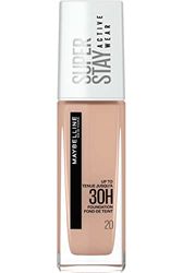 Maybelline New York vattentät make-up, foundation med hög täckförmåga, långvarig ansiktsmink, Super Stay Active Wear, färg: Nr 20 Cameo (ljus), 1 x 30 ml