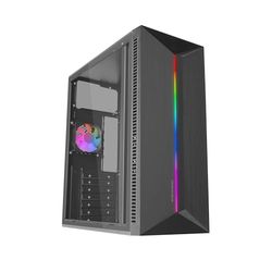 Mars Gaming MC-Blaze, Caja Gaming ATX, 1x Ventilador FRGB Trasero 80mm, Tira LED RGB Frontal con Múltiples Efectos, Ventana Lateral Completa, Semitorre PC con Amplia Capacidad Interna, Negro