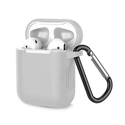 Compatible con AirPods Case 2 & 1 con Llavero, Funda de Silicona para AirPods, Funda de Silicona para AirPods 1 & 2 de Apple, Funda a Prueba de Golpes para Cargar con Llavero, Gris