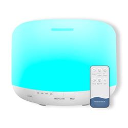 Diffuseur d'huiles essentielles 500 ML avec 7 LED colorées, humidificateur et purificateur d'air, Fonction aromathérapie, Complet avec télécommande et Mesure