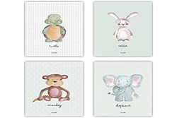 Happymots - Djurbilder - Set med 4 Barnplattor perfekt för att dekorera de små rummet - Trevliga bilder Babyrum för pojke eller flicka
