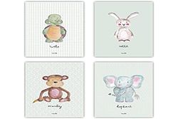 Juego de Láminas para Bebé HappyMots | 4 Láminas Infantiles para habitación de bebés | Láminas de animales para decorar habitaciones: Niños y Niñas