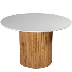 DRW Ronde eettafel van MDF en papier in eiken en wit, 120 x 120 x 76 cm