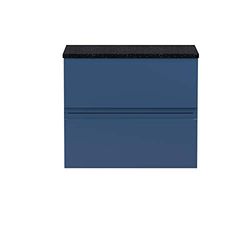 Hudson Reed URB304LSB Urban | Modern Bathroom Wall Hung Vanity Unit with 2 Soft Close Drawers and Sparkling Black Worktop, 600mm, Satin Blue/Sparkling Black